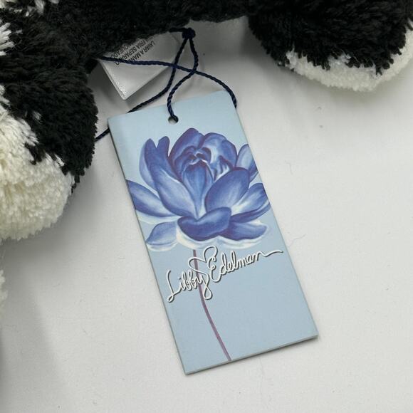 NWT Libby Edelman Long Scarf Black/White Alternating Pattern Pom Pom Ends 7"x88" - Picture 5 of 5